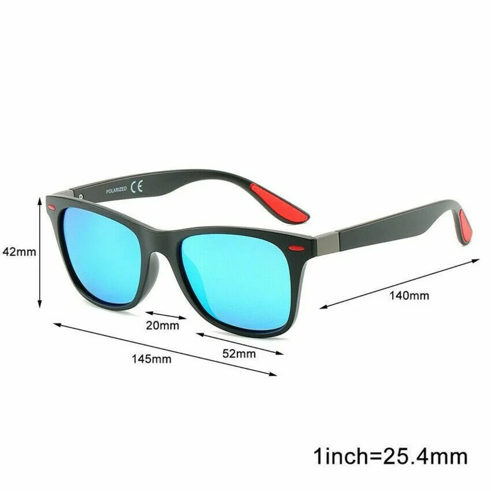 Mens Black 80's 90's Sunglasses Polarized UV Protection Square Frame Eyewear New